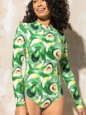 Mott50 Mila Long Sleeve One Piece Rash Guard Swimsuit NEW Avocado Green Medium